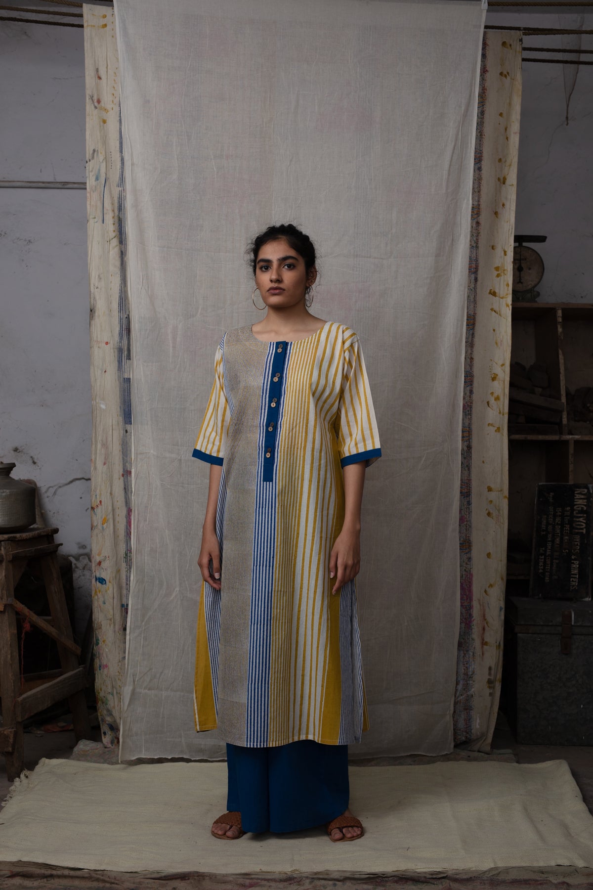 Doppler Buttoned Mustard Kurta