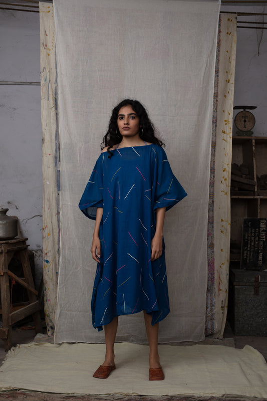 Boat Neck Sprinkles Indigo Kaftan