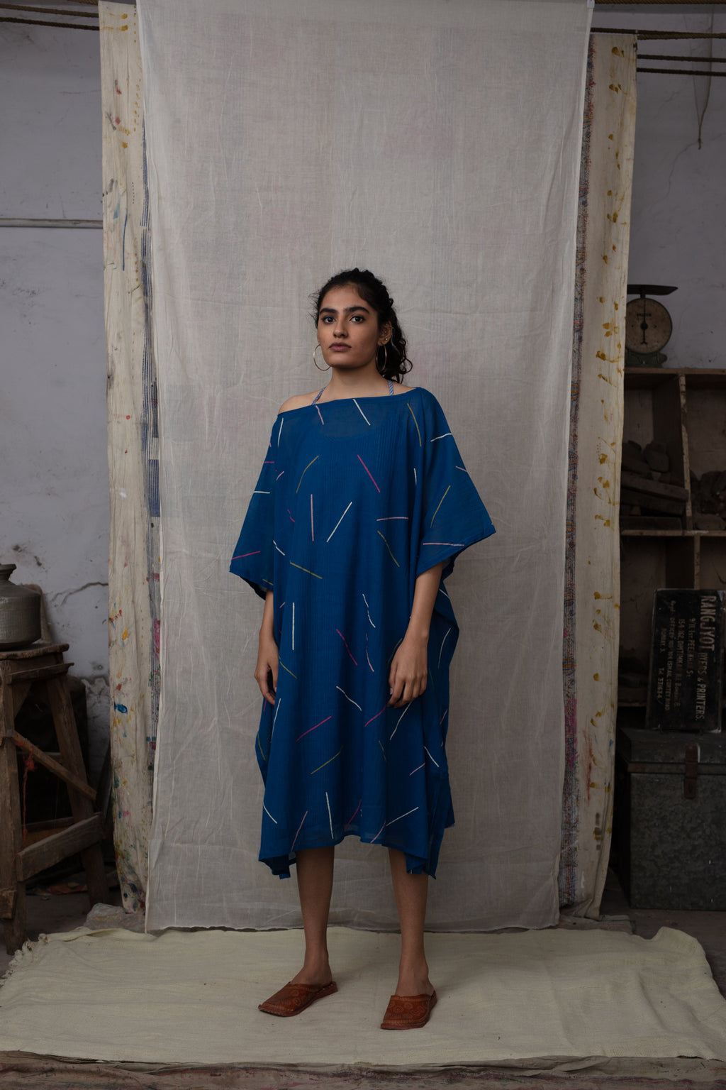 Boat Neck Sprinkles Indigo Kaftan