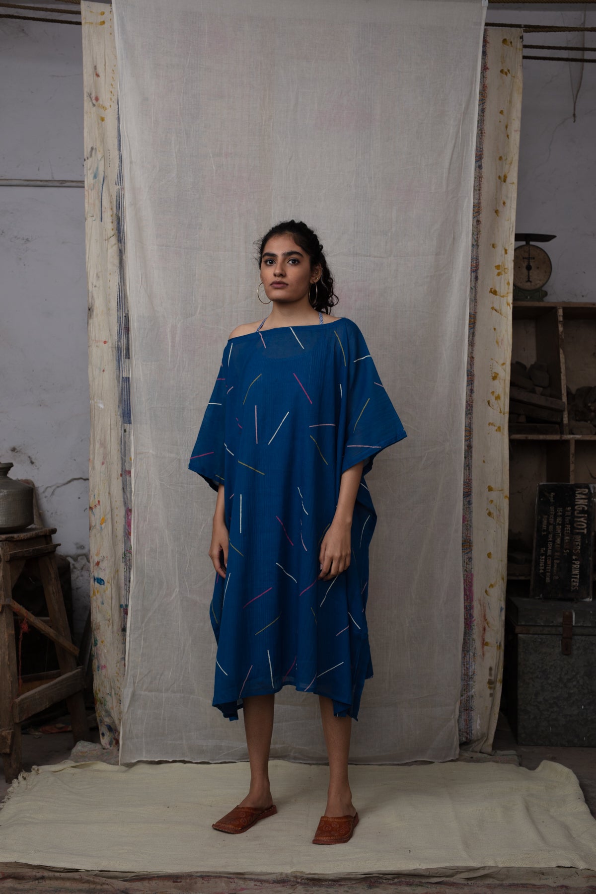 Boat Neck Sprinkles Indigo Kaftan