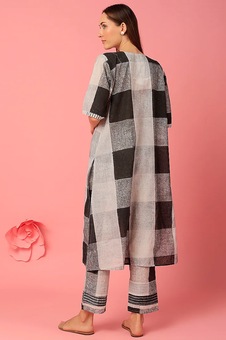Black & White Boxy Kurta Set (Set of 3)