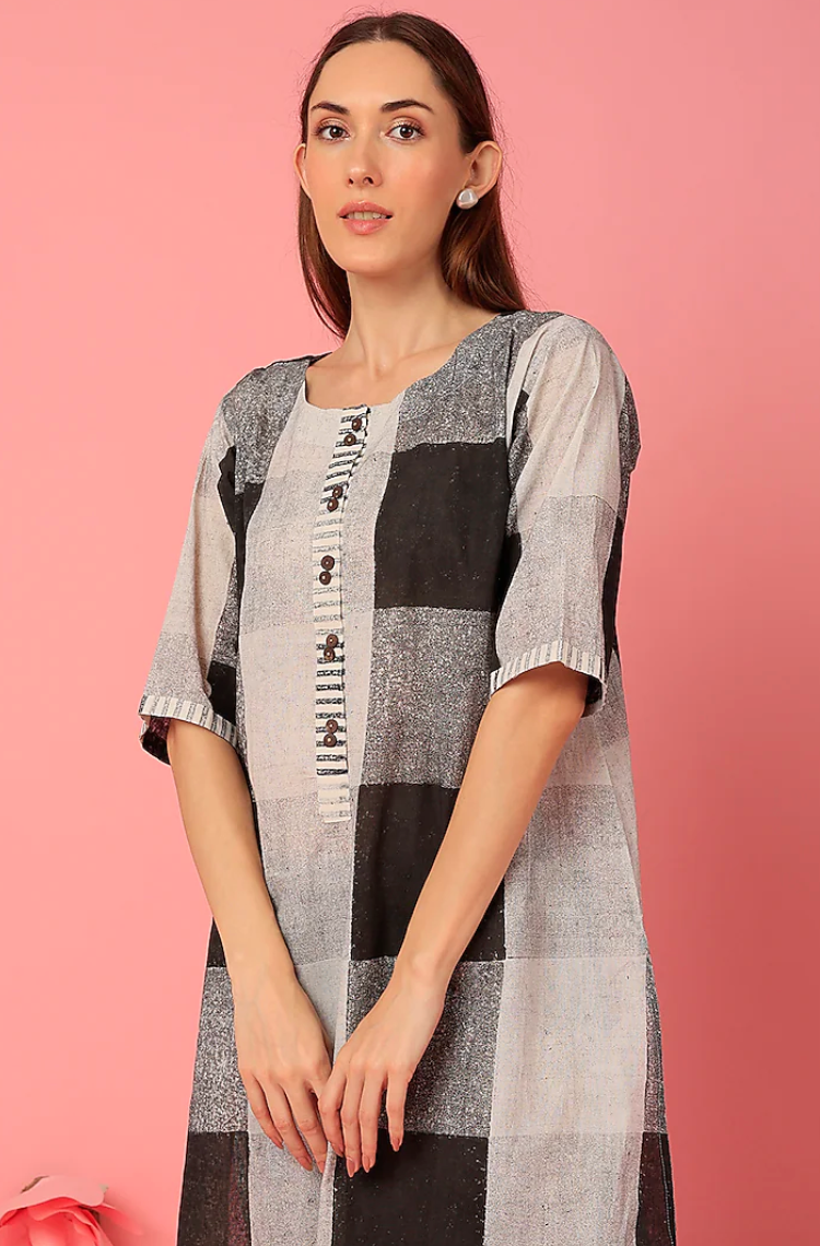 Black & White Boxy Kurta Set (Set of 3)