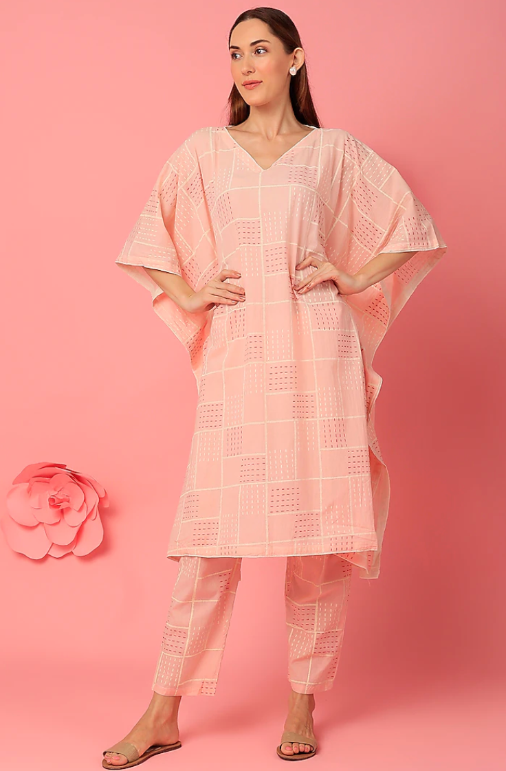 Pink Maze Kaftan with Pants (Set of 2)