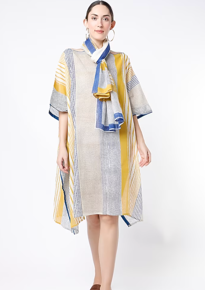 Meddle Blue Boat Neck Kaftan