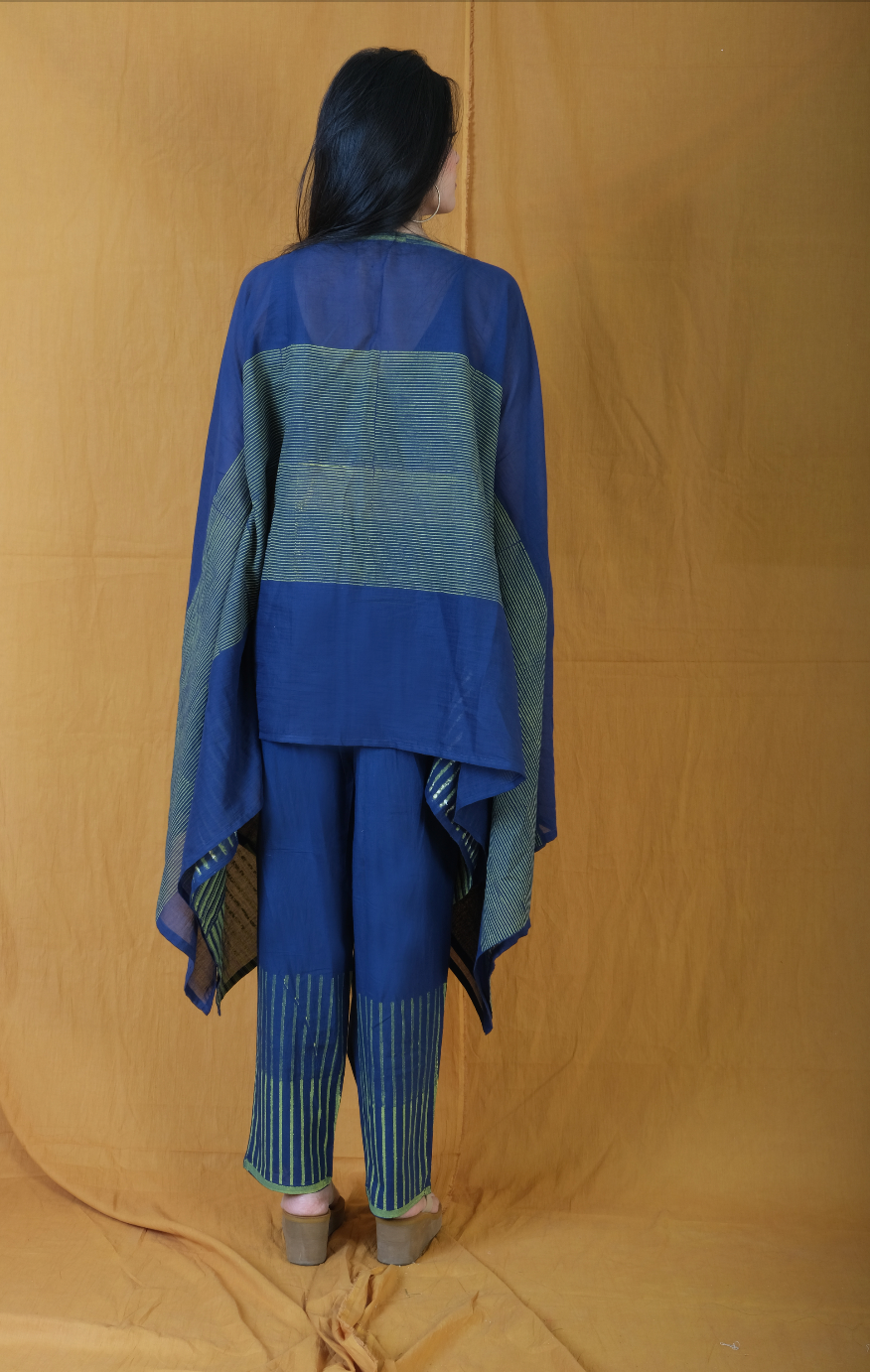 Navy Wind Piano Kaftan with Pants (Set of 2)