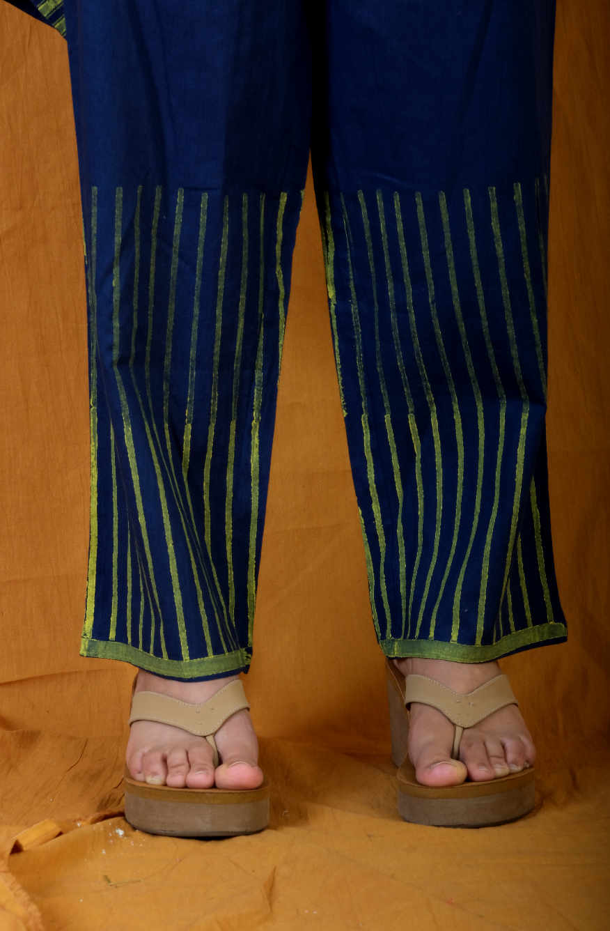 Navy Wind Piano Kaftan with Pants (Set of 2)