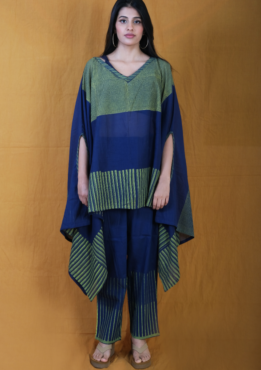 Navy Wind Piano Kaftan with Pants (Set of 2)