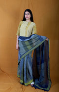 Twister Navy Micro Saree with Yellow Crop Top - BANANA labs