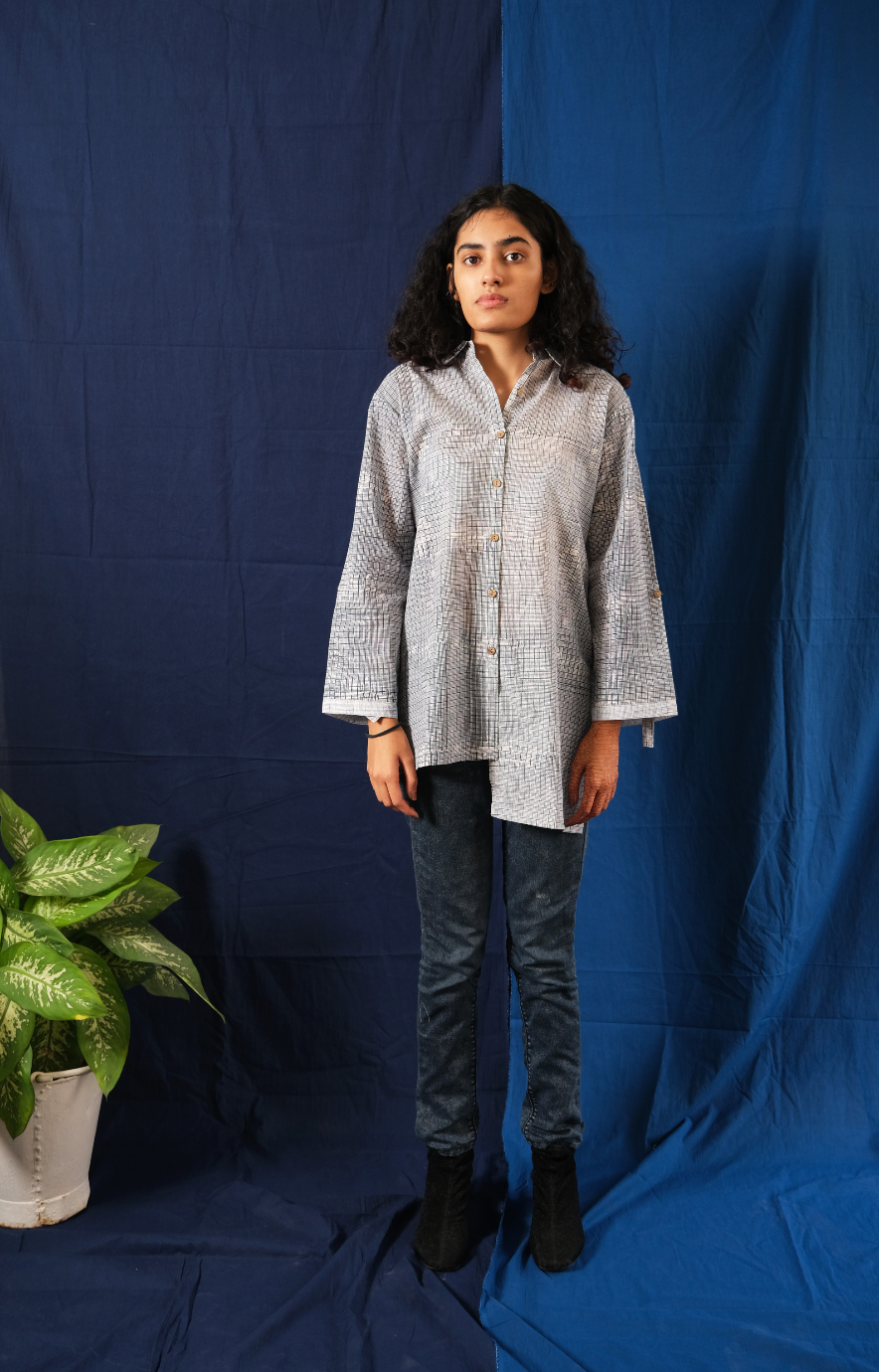 Twister Micro Check High Low Shirt