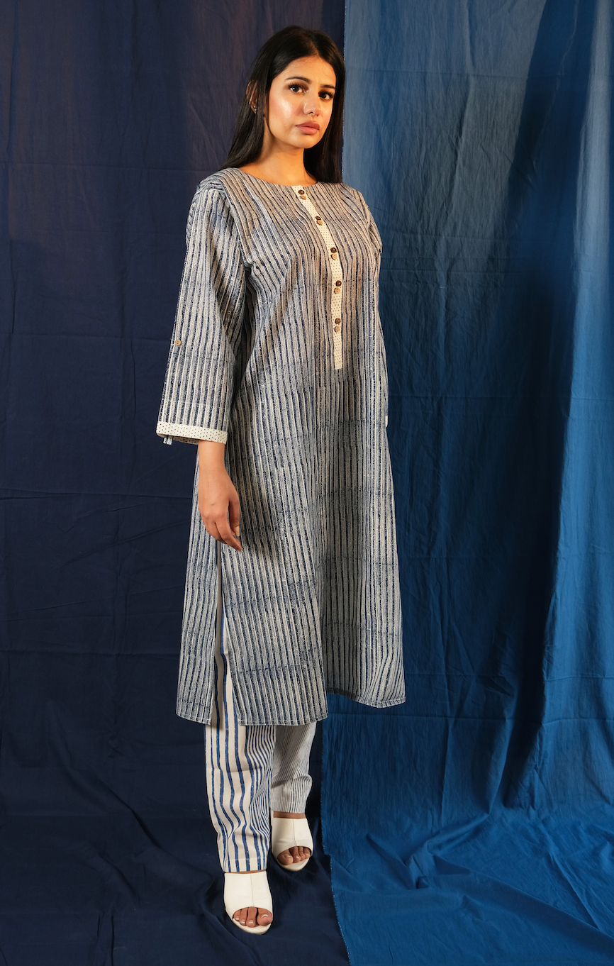 Grade Fab Twister Navy Kurta Set (Set of 3)