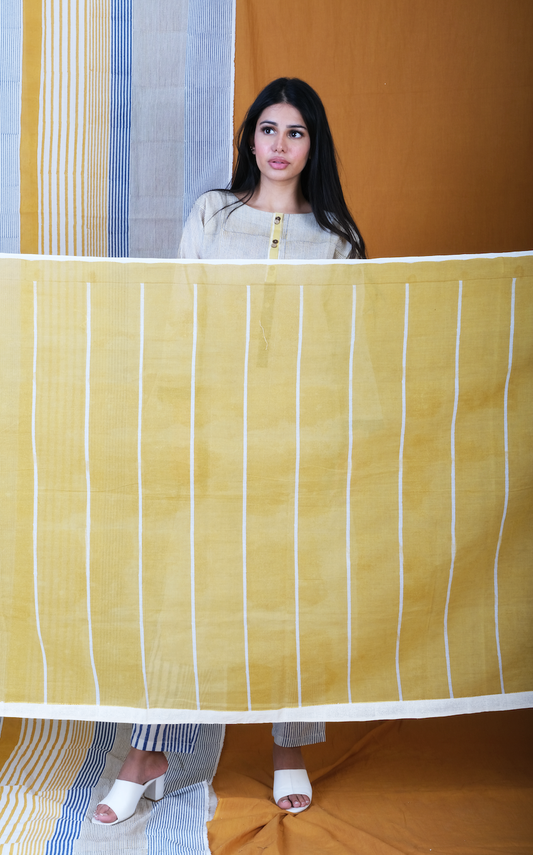 Twister Flabber Handblock Printed Yellow Dupatta