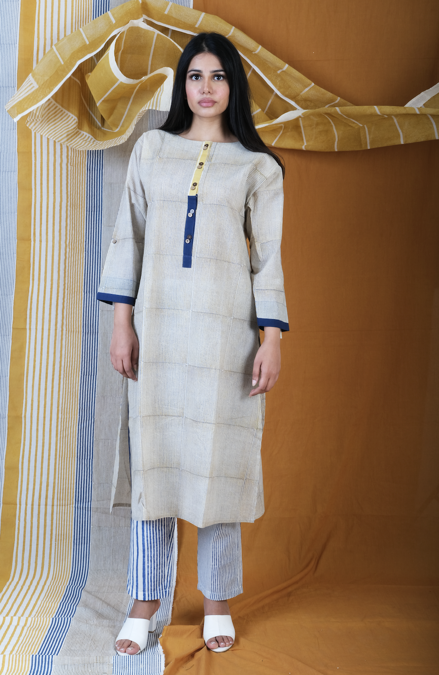 Twister Flabber Handblock Printed Yellow Dupatta