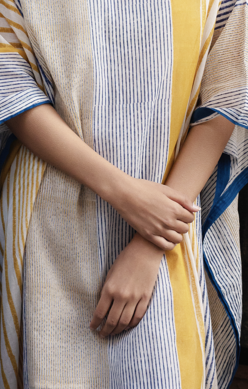 Meddle Blue Boat Neck Kaftan