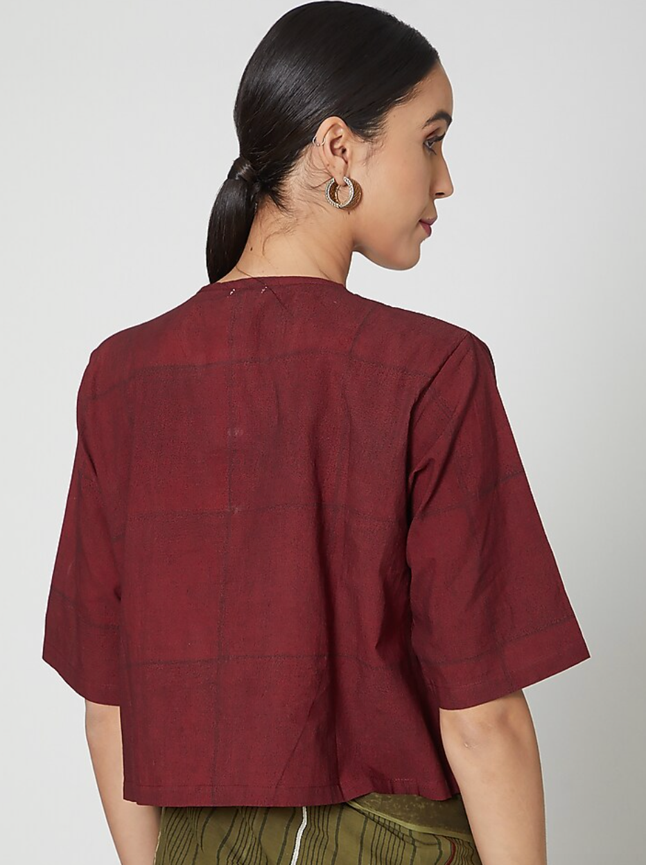 Maroon Block Printed Crop Top