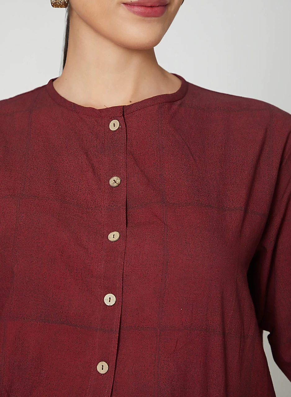 Maroon Block Printed Crop Top
