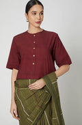 Maroon Block Printed Crop Top - BANANA labs