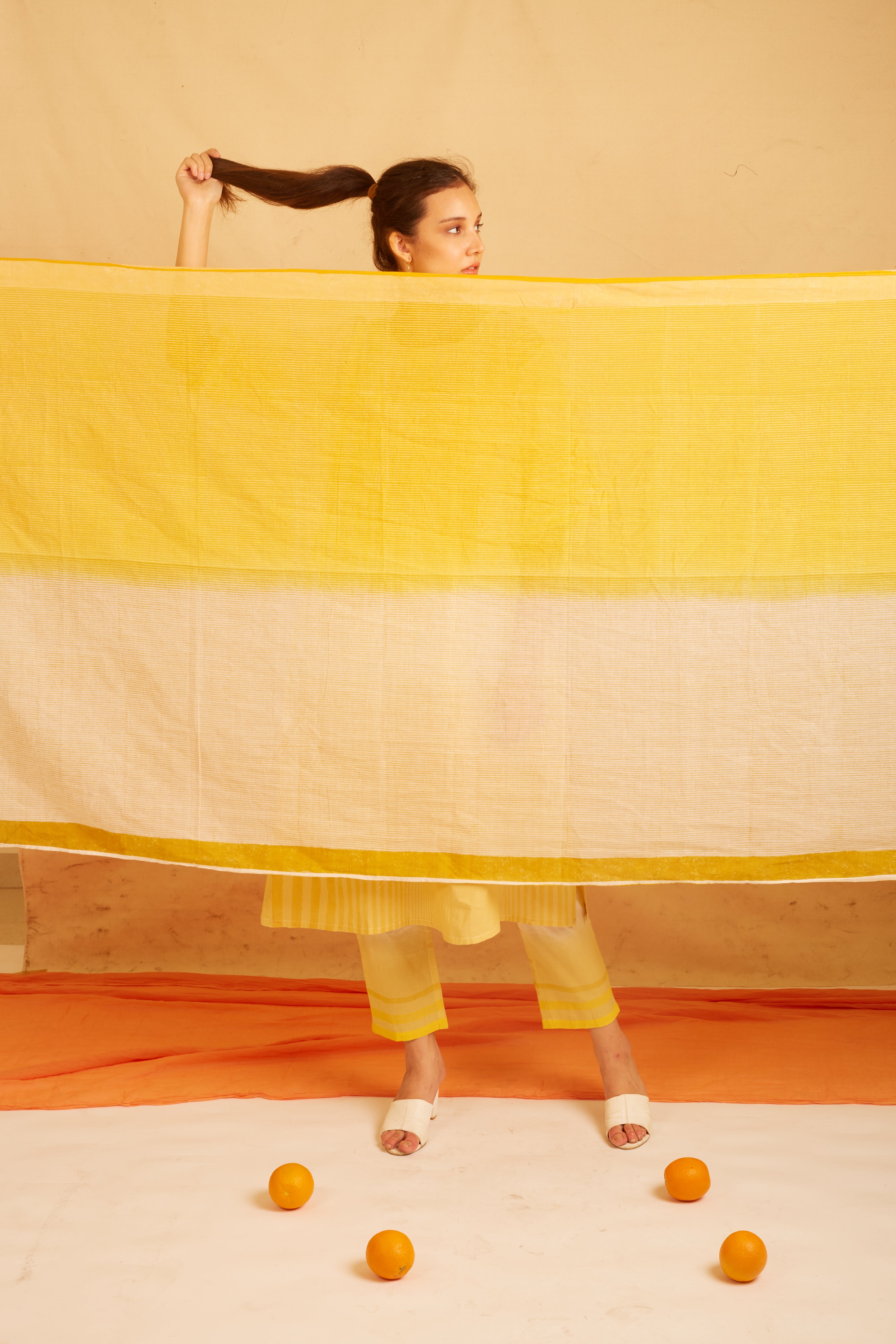 BANANA Yellow And White Stripe-Me-Up Dupatta