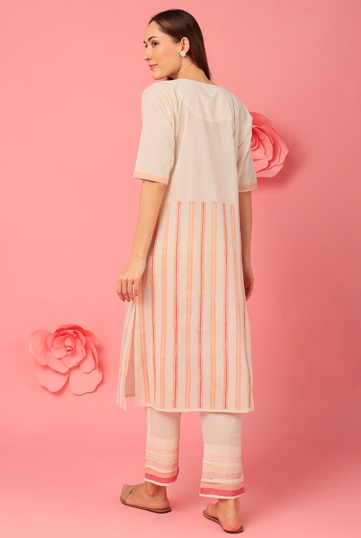 Clove High Low Striped Kurta and Pants (Set of 2)