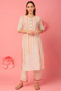 Clove High Low Striped Kurta and Pants (Set of 2) - BANANA labs