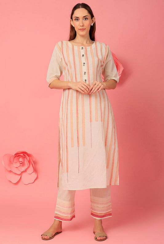 Clove High Low Striped Kurta and Pants (Set of 2)