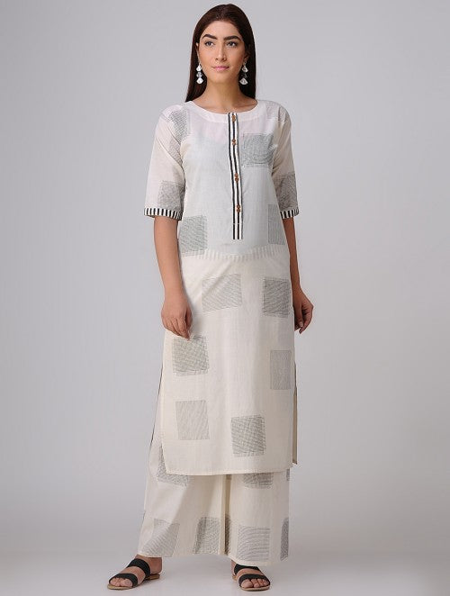 Space Crossed White Kurta
